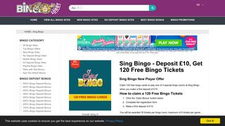 Sing Bingo - Deposit £10, Get 120 Free Bingo Tickets - Bingo Lobby