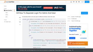 C# How To Separate Login For Admin And User - Stack Overflow