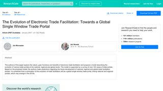The Evolution of Electronic Trade Facilitation: Towards a Global Single ...