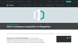 INAP Completes Acquisition of SingleHop - INAP