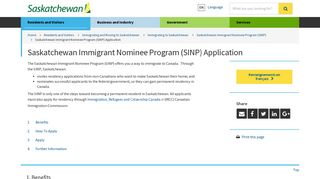 Saskatchewan Immigrant Nominee Program (SINP) Application ...