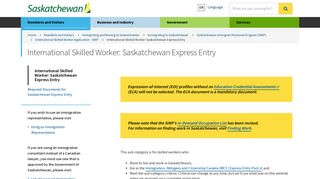 International Skilled Worker: Saskatchewan Express Entry ...