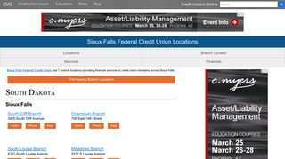 Sioux Falls Federal Credit Union Locations of 7 Branch Offices