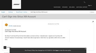 Can't Sign into Sirius XM Account - Bose Community