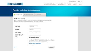 Verify Account - SiriusXM Radio