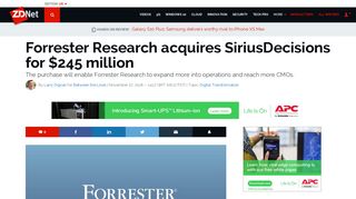 Forrester Research acquires SiriusDecisions for $245 million | ZDNet