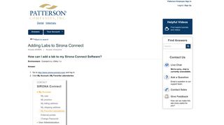 Adding Labs to Sirona Connect - Patterson - Service