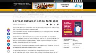 Six-year-old falls in school tank, dies | Delhi News - Times of India