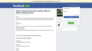 Notice: Student Information System (SIS) for Defence Road Campus ...