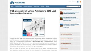 UOL University of Lahore Admissions 2018 Last Date and Fee Structure