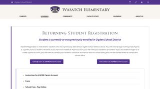 Returning Student Registration - Wasatch Elementary School