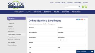 Siskiyou Central Credit Union - Online Banking Enrollment