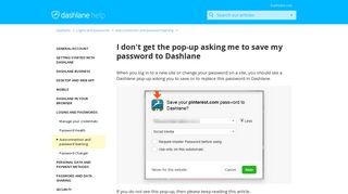 I don't get the pop-up asking me to save my password to Dashlane ...