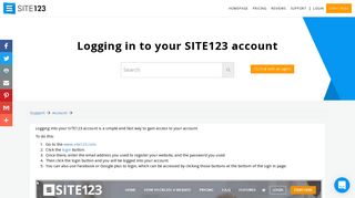 Logging in to your SITE123 account | Support Center - SITE123