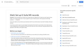 Site5: Set up G Suite MX records - G Suite Admin Help - Google Support