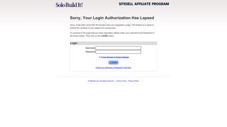 Sorry, Your Login Authorization Has Lapsed - SiteSell