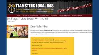 Six Flags Ticket Store Reminder! - Teamsters Local 848