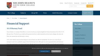 Financial Support | Sir John Deane's College