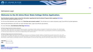 Admissions Login - SJRCC Web Systems - St. Johns River State College