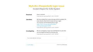 SJSU System Status - MySJSU (PeopleSoft) login issue