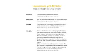 SJSU System Status - Login issues with MySJSU