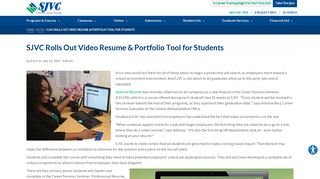 SJVC Rolls Out Video Resume & Portfolio Tool for Students