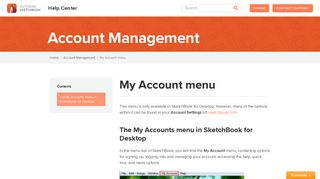 The My Account menu in Autodesk SketchBook for Desktop