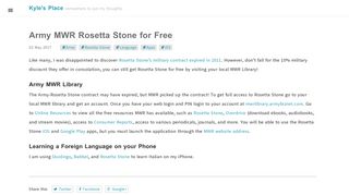Army MWR Rosetta Stone for Free · Kyle's Place