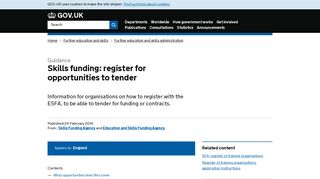 Skills funding: register for opportunities to tender - GOV.UK