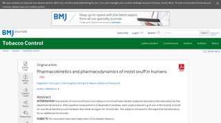 Pharmacokinetics and pharmacodynamics of moist snuff in humans ...