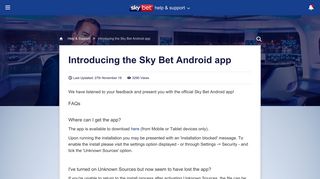Introducing the Sky Bet Android app - Article Detail