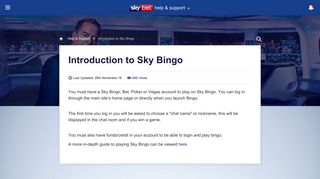 Introduction to Sky Bingo - SKY BET support