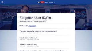 Forgotten User ID/Pin - SKY BET support