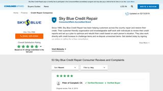 Top 52 Reviews and Complaints about Sky Blue Credit Repair
