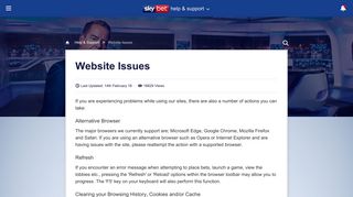 Website Issues - SKY BET support