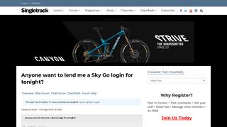 Anyone want to lend me a Sky Go login for tonight? - Singletrack ...