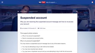 Suspended account - SKY BET support