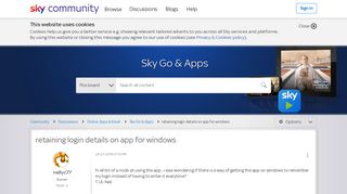 retaining login details on app for windows - Sky Community