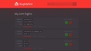 sky.com passwords - BugMeNot