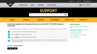How do I register for Remote Record via the SKY TV GUIDE App for ...