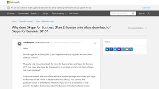 Why does Skype for Business (Plan 2) license only allow download ...