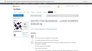 SKYPE FOR BUSINESS - LOGIN SCREEN ERROR - Microsoft