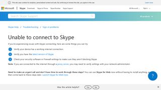 Unable to connect to Skype | Skype Support