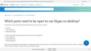 Which ports need to be open to use Skype on desktop? | Skype Support