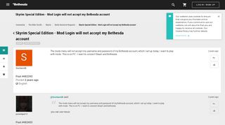 Skyrim Special Edition - Mod Login will not accept my ... - Bethesda.net