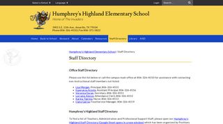 Staff Directory - Humphrey's Highland Elementary School