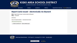 Report Cards Issued - electronically via Skyward | Kiski Area School ...