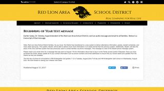 Beginning of Year test message - Red Lion Area School District