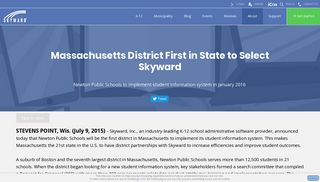 Massachusetts District First in State to Select Skyward