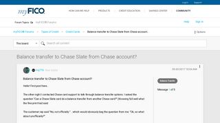 Balance transfer to Chase Slate from Chase account... - myFICO ...